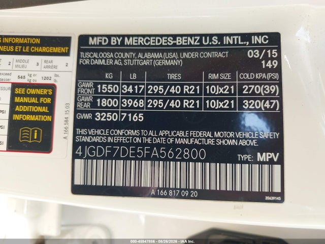 Продажа на аукционе авто 2015 Mercedes-benz Gl 550 4matic, vin: 4JGDF7DE5FA562800, номер лота: 45947886