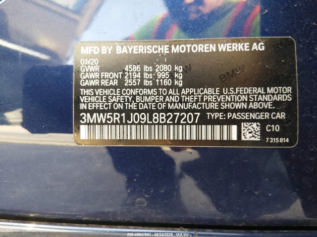 Продажа на аукционе авто 2020 Bmw 330i, vin: 3MW5R1J09L8B27207, номер лота: 45947891