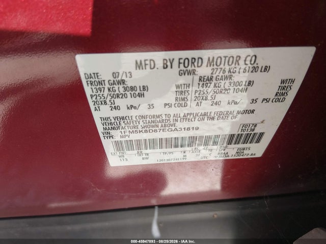 2014 Ford Explorer Xlt მანქანა იყიდება აუქციონზე, vin: 1FM5K8D87EGA31819, აუქციონის ნომერი: 45947893