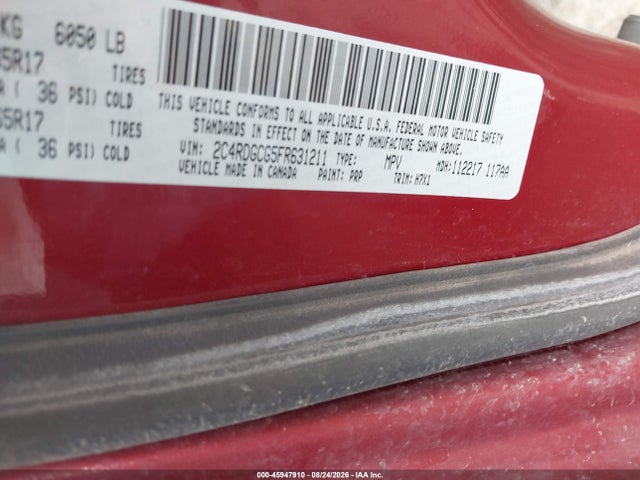 Продаж на аукціоні авто 2015 Dodge Grand Caravan Sxt, vin: 2C4RDGCG5FR631211, номер лоту: 45947910