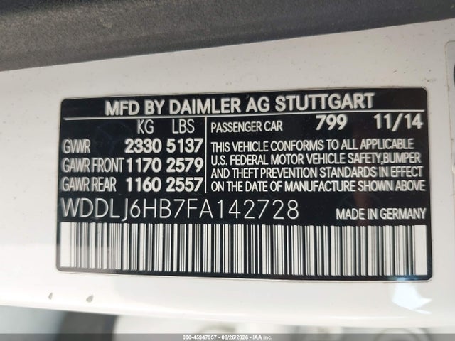Продажа на аукционе авто 2015 Mercedes-benz Cls 400 4matic, vin: WDDLJ6HB7FA142728, номер лота: 45947957
