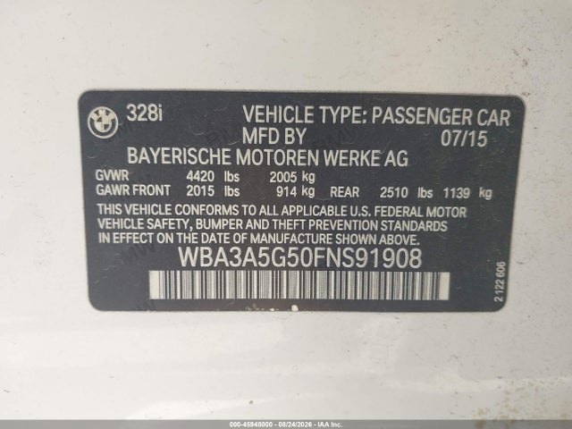 Aukcja sprzedaży 2015 Bmw 328i, vin: WBA3A5G50FNS91908, numer aukcji: 45948000