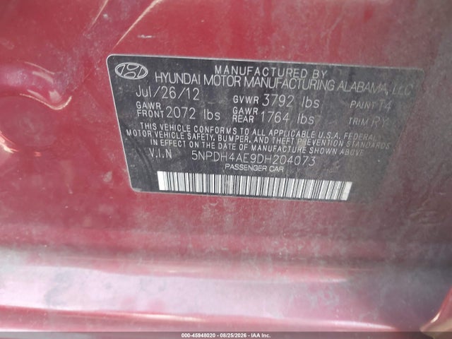 Aukcja sprzedaży 2013 Hyundai Elantra Limited, vin: 5NPDH4AE9DH204073, numer aukcji: 45948020