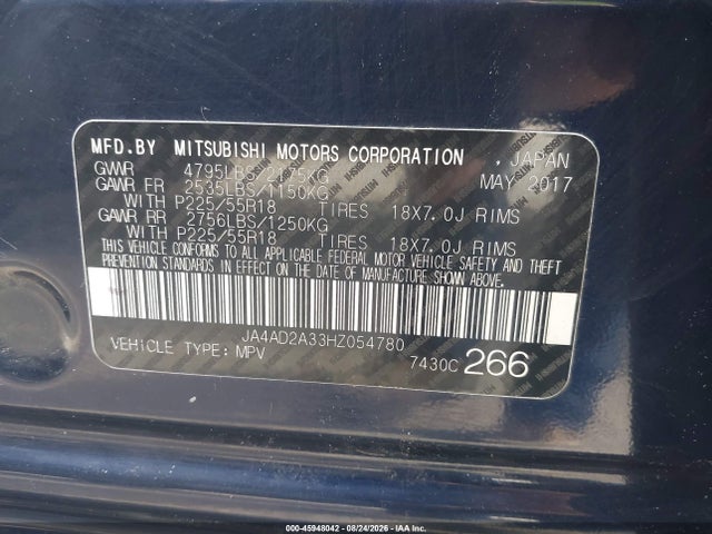 45948042 :رقم المزاد ، JA4AD2A33HZ054780 vin ، 2017 Mitsubishi Outlander Es مزاد بيع