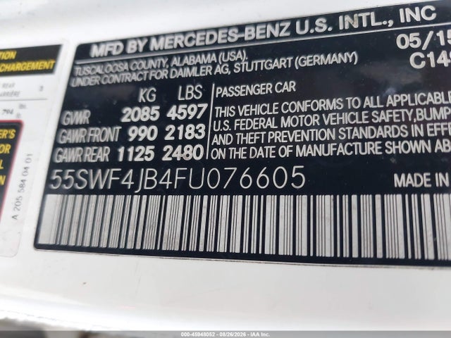 Продаж на аукціоні авто 2015 Mercedes-benz C 300, vin: 55SWF4JB4FU076605, номер лоту: 45948052