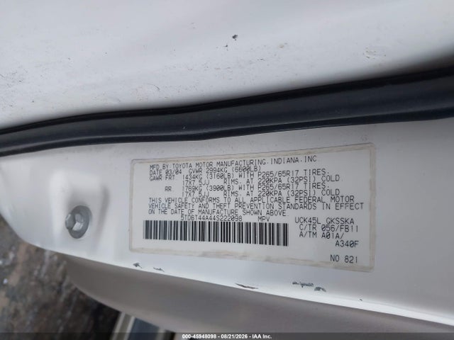 Aukcja sprzedaży 2004 Toyota Sequoia Sr5 V8, vin: 5TDBT44A44S222098, numer aukcji: 45948098