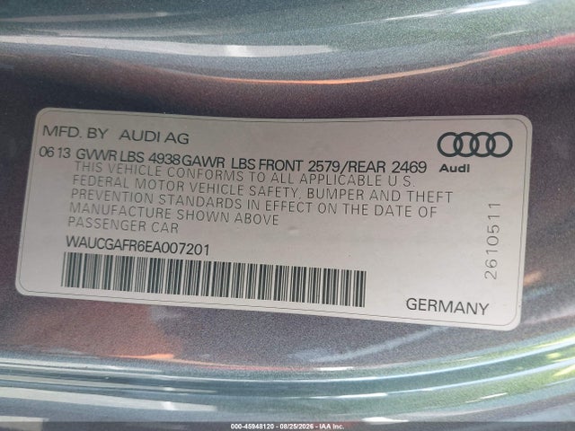 45948120 :رقم المزاد ، WAUCGAFR6EA007201 vin ، 2014 Audi S5 3.0t Premium Plus مزاد بيع