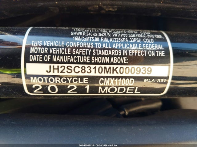 Honda Cmx1100 D 2021 JH2SC8310MK000939 Image 10