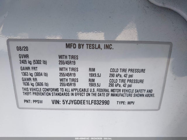 Продажа на аукционе авто 2020 Tesla Model Y Long Range Dual Motor All-wheel Drive, vin: 5YJYGDEE1LF032990, номер лота: 45948142
