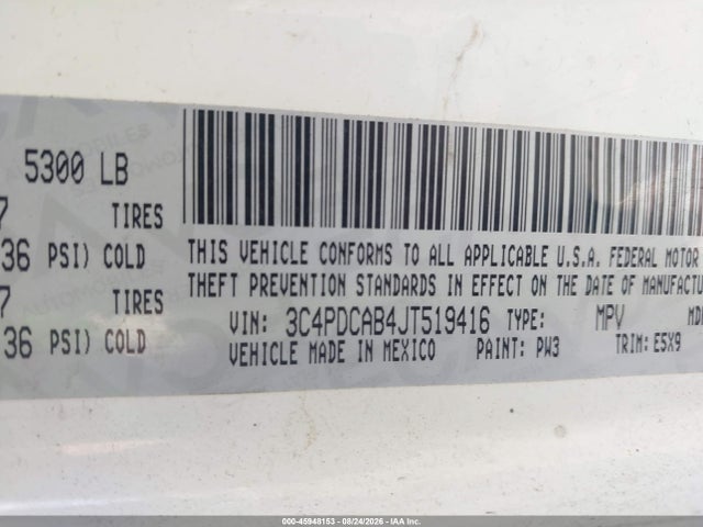 Aukcja sprzedaży 2018 Dodge Journey Se, vin: 3C4PDCAB4JT519416, numer aukcji: 45948153