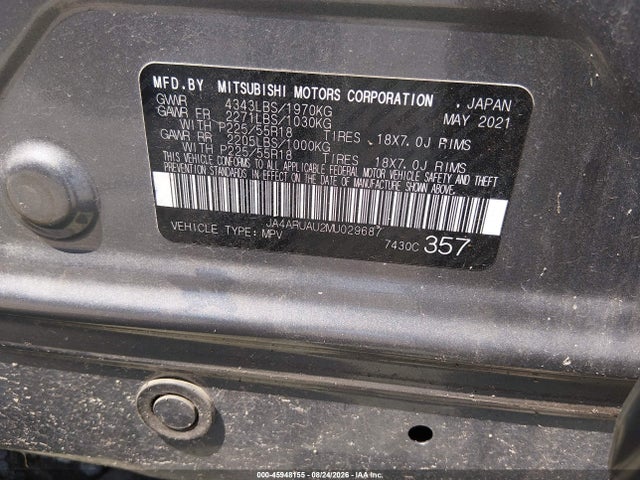 2021 Mitsubishi Outlander Sport 2.0 Be Awc/2.0 Es Awc/2.0 Le Awc/2.0 Se Awc მანქანა იყიდება აუქციონზე, vin: JA4ARUAU2MU029687, აუქციონის ნომერი: 45948155