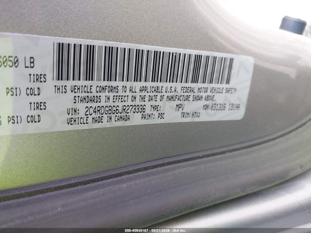 Aukcja sprzedaży 2018 Dodge Grand Caravan Se, vin: 2C4RDGBG6JR273336, numer aukcji: 45948167