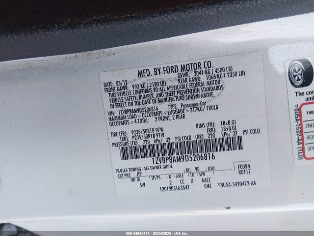 Продажа на аукционе авто 2013 Ford Mustang V6 Premium, vin: 1ZVBP8AM9D5206816, номер лота: 45948183