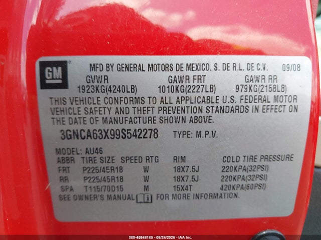 Продаж на аукціоні авто 2009 Chevrolet Hhr Ss, vin: 3GNCA63X99S542278, номер лоту: 45948185