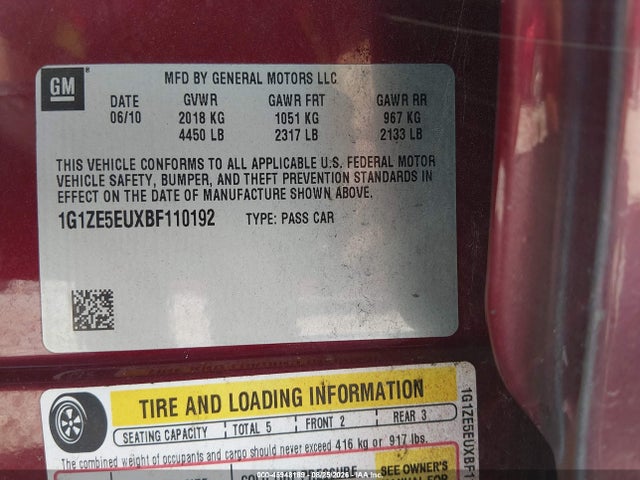 2011 Chevrolet Malibu Ltz მანქანა იყიდება აუქციონზე, vin: 1G1ZE5EUXBF110192, აუქციონის ნომერი: 45948189