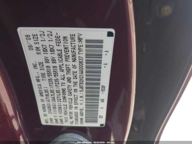 45948208 :رقم المزاد ، 5J8TB2H21AA000837 vin ، 2010 Acura Rdx مزاد بيع