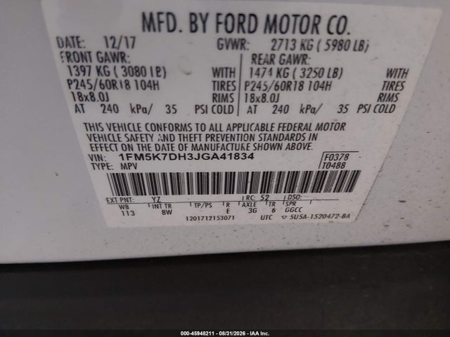 Продаж на аукціоні авто 2018 Ford Explorer Xlt, vin: 1FM5K7DH3JGA41834, номер лоту: 45948211