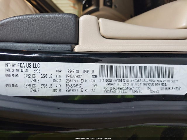 Aukcja sprzedaży 2019 Jeep Grand Cherokee Laredo E 4x4, vin: 1C4RJFAG0KC544597, numer aukcji: 45948239