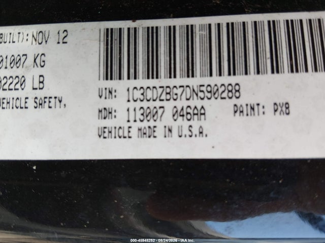 2013 Dodge Avenger R/t მანქანა იყიდება აუქციონზე, vin: 1C3CDZBG7DN590288, აუქციონის ნომერი: 45948252