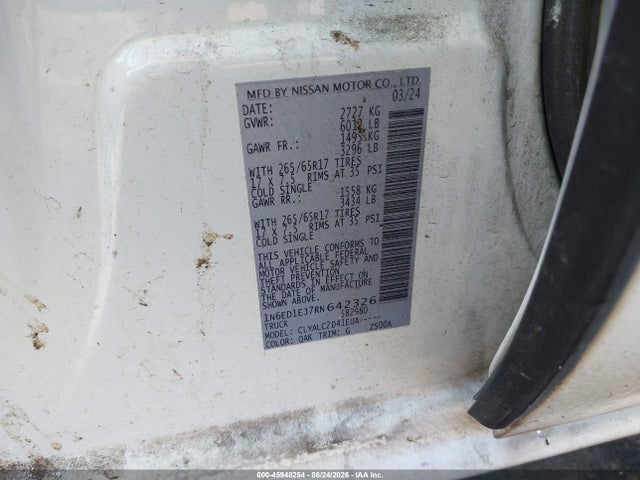 2024 Nissan Frontier Sv 4x2 მანქანა იყიდება აუქციონზე, vin: 1N6ED1EJ7RN642326, აუქციონის ნომერი: 45948254