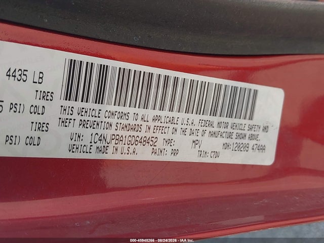Aukcja sprzedaży 2016 Jeep Patriot Sport, vin: 1C4NJPBA1GD648452, numer aukcji: 45948266