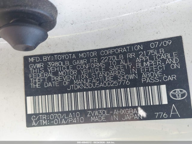 Aukcja sprzedaży 2010 Toyota Prius Iv, vin: JTDKN3DU5A0025776, numer aukcji: 45948312