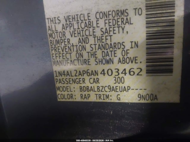 45948339 :رقم المزاد ، 1N4AL2AP6AN403462 vin ، 2010 Nissan Altima 2.5 S مزاد بيع