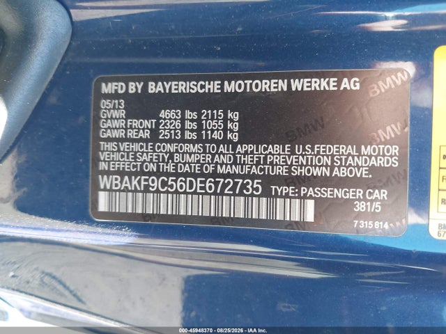 2013 Bmw 335i Xdrive მანქანა იყიდება აუქციონზე, vin: WBAKF9C56DE672735, აუქციონის ნომერი: 45948370