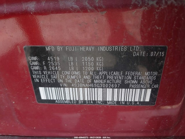 Продаж на аукціоні авто 2016 Subaru Legacy 2.5i Premium, vin: 4S3BNAH65G3002697, номер лоту: 45948373