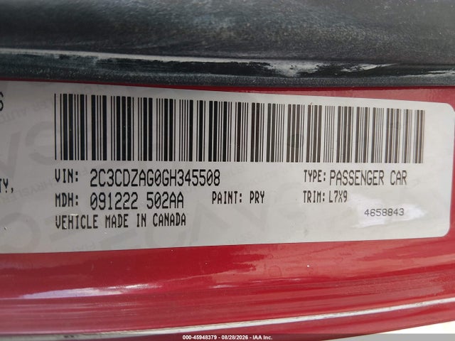 Продаж на аукціоні авто 2016 Dodge Challenger Sxt, vin: 2C3CDZAG0GH345508, номер лоту: 45948379