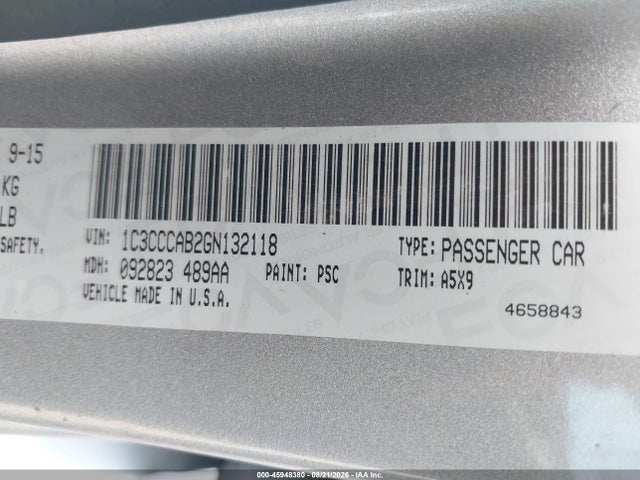 Aukcja sprzedaży 2016 Chrysler 200 Limited, vin: 1C3CCCAB2GN132118, numer aukcji: 45948380