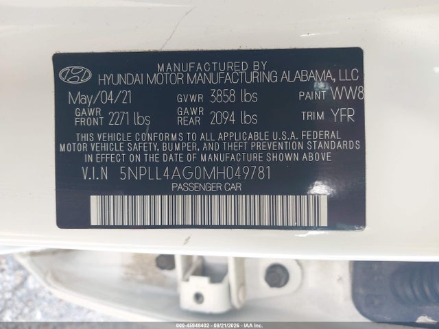Hyundai ELANTRA SE 2021 5NPLL4AG0MH049781 Image 9