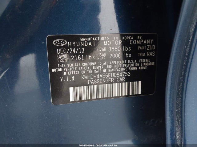Aukcja sprzedaży 2014 Hyundai Elantra Limited, vin: KMHDH4AE6EU084753, numer aukcji: 45948406