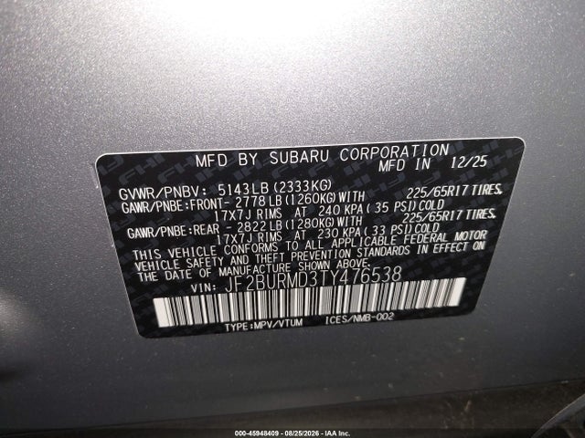 Продажа на аукционе авто 2026 Subaru Outback Wilderness, vin: JF2BURMD3TY476538, номер лота: 45948409