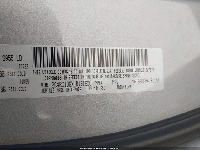 45948422 :رقم المزاد ، 2C4RC1BGXLR101698 vin ، 2020 Chrysler Pacifica Touring L مزاد بيع