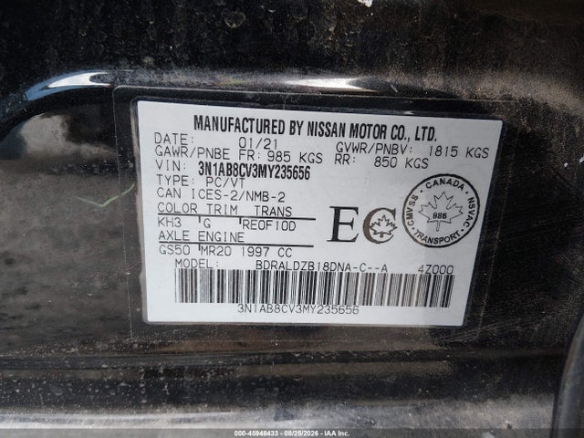 3N1AB8CV3MY235656 Nissan Sentra Sv Xtronic Cvt
