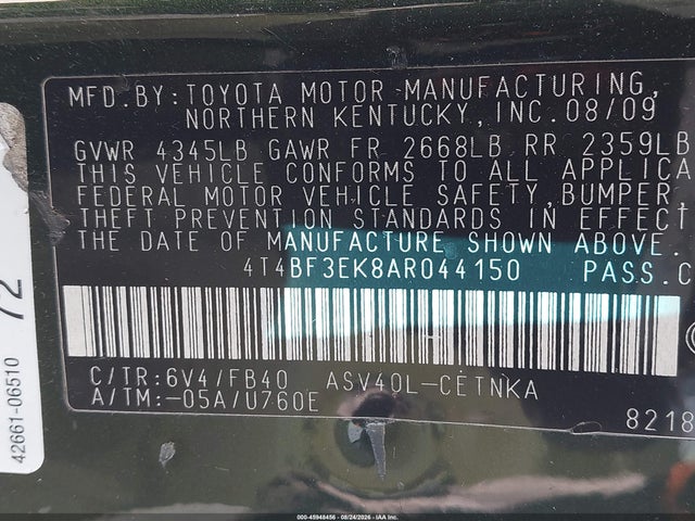 2010 Toyota Camry Le მანქანა იყიდება აუქციონზე, vin: 4T4BF3EK8AR044150, აუქციონის ნომერი: 45948456
