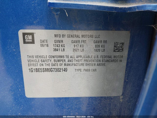 Продаж на аукціоні авто 2016 Chevrolet Cruze Lt Auto, vin: 1G1BE5SM6G7302149, номер лоту: 45948494