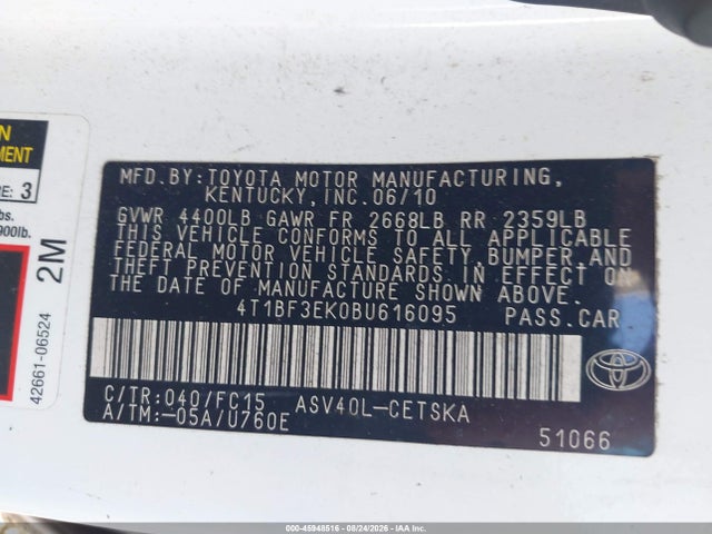 2011 Toyota Camry Se მანქანა იყიდება აუქციონზე, vin: 4T1BF3EK0BU616095, აუქციონის ნომერი: 45948516