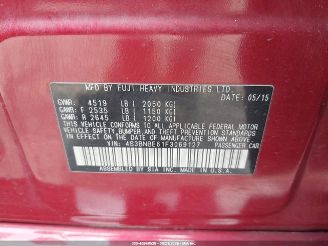 Продажа на аукционе авто 2015 Subaru Legacy 2.5i Premium, vin: 4S3BNBE61F3069127, номер лота: 45948528