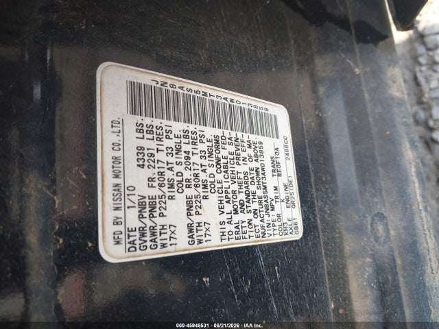 2010 Nissan Rogue Sl მანქანა იყიდება აუქციონზე, vin: JN8AS5MT3AW013859, აუქციონის ნომერი: 45948531