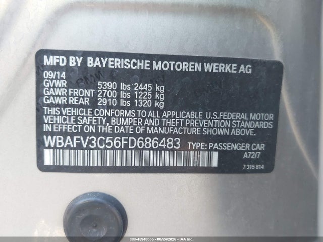 Продаж на аукціоні авто 2015 Bmw 535d Xdrive, vin: WBAFV3C56FD686483, номер лоту: 45948555