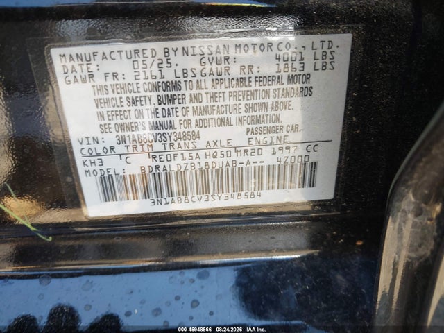 2025 Nissan Sentra Sv მანქანა იყიდება აუქციონზე, vin: 3N1AB8CV3SY348584, აუქციონის ნომერი: 45948566