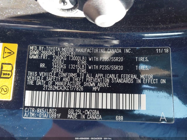 Aukcja sprzedaży 2019 Lexus Rx 350, vin: 2T2BZMCA2KC177826, numer aukcji: 45948590