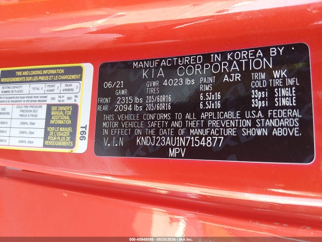 Продажа на аукционе авто 2022 Kia Soul S, vin: KNDJ23AU1N7154877, номер лота: 45948599