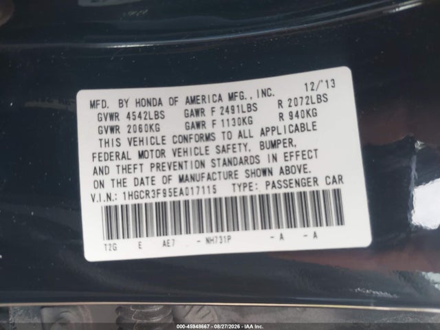 Продаж на аукціоні авто 2014 Honda Accord Touring, vin: 1HGCR3F95EA017115, номер лоту: 45948667