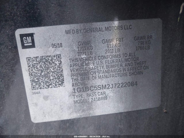 45948691 :رقم المزاد ، 1G1BC5SM2J7222084 vin ، 2018 Chevrolet Cruze Ls Auto مزاد بيع