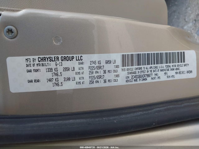 45948720 :رقم المزاد ، 2C4RDGBGXDR798677 vin ، 2013 Dodge Grand Caravan Se مزاد بيع