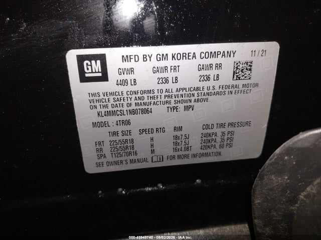 45948740 :رقم المزاد ، KL4MMCSL1NB078064 vin ، 2022 Buick Encore Gx Awd Preferred مزاد بيع