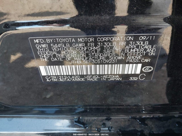 45948752 :رقم المزاد ، JTHBL5EF3C5109231 vin ، 2012 Lexus Ls 460 مزاد بيع